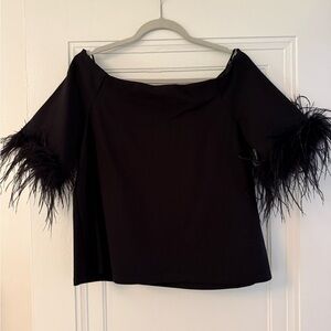 AVARA Black Feather sleeve off the shoulders Top